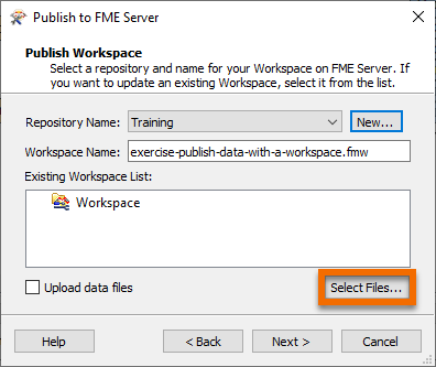 Select files button to choose which files to upload
